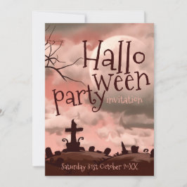 Pink Sky Halloween Graveyard Uitnodiging
