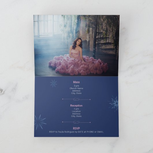 Pink & Slate Blue Paris Fireworks Quinceañera (Binnen)