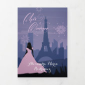 Pink & Slate Blue Paris Fireworks Quinceañera Drieluik Uitnodiging (Cover)