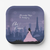 Pink & Slate Blue Paris Fireworks Quinceañera Tri- Papieren Bordje (Voorkant)