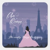 Pink & Slate Blue Paris Fireworks Quinceañera Vierkante Sticker (Voorkant)