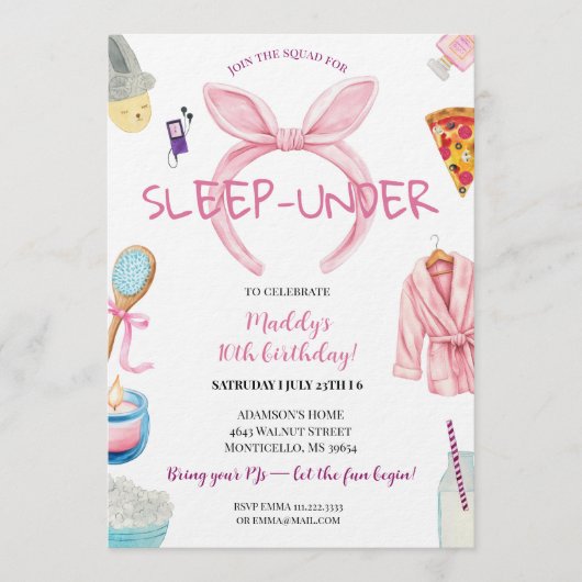 Pink Sleep Under Pajama Slumber Birthday Party Kaart (Voorkant)