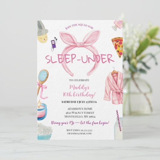Pink Sleep Under Pajama Slumber Birthday Party Kaart (Staand voorkant)
