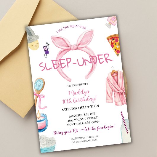 Pink Sleep Under Pajama Slumber Birthday Party Kaart