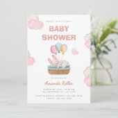 Pink Sleeping Bunny Baby shower Uitnodiging (Staand voorkant)
