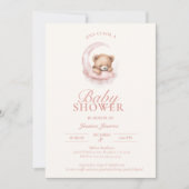 Pink Sleepy Teddy Bear Baby shower Uitnodiging (Voorkant)