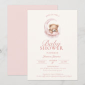 Pink Sleepy Teddy Bear Baby shower Uitnodiging (Voorkant / Achterkant)
