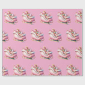 Pink Sleigh Christmas Holiday Cadeaupapier (Vlak)