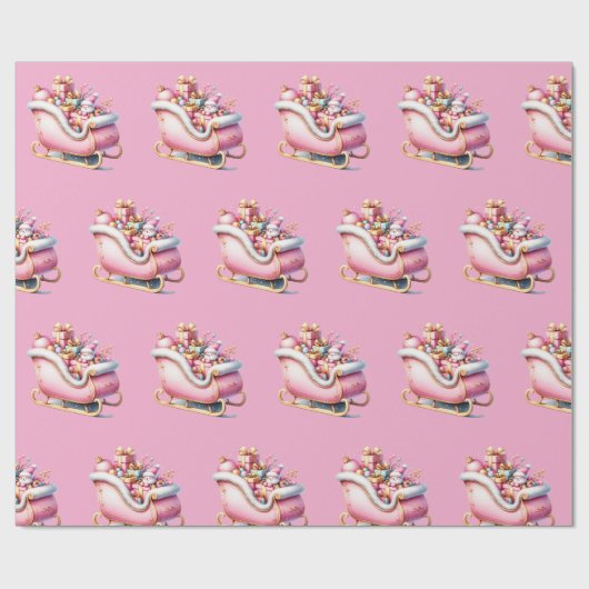 Pink Sleigh Christmas Holiday Cadeaupapier (Vlak)