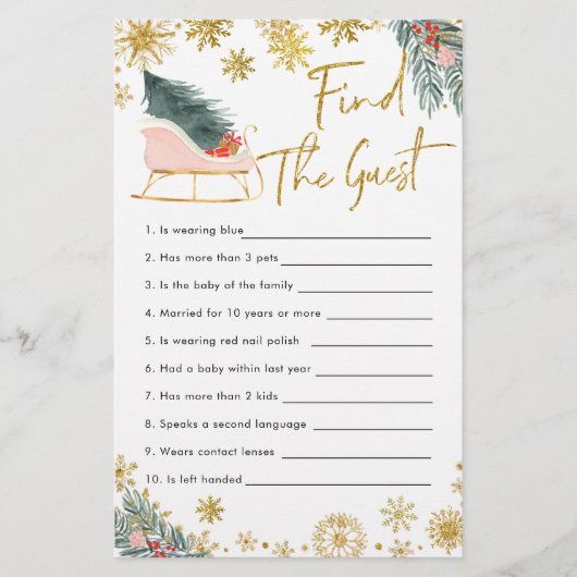 Pink Sleigh Winter Baby shower Vind de gast (Voorkant)