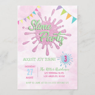 PINK SLIME BIRTHDAY ARTIJ INVITATIE KAART