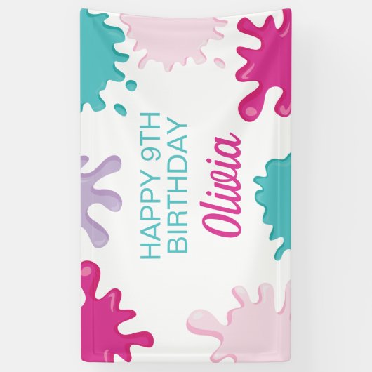 Pink Slime Verjaardagsfeestje Spandoek (Verticaal)