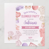Pink Slumber Party Invitation - Girls Sleepover Kaart (Voorkant / Achterkant)