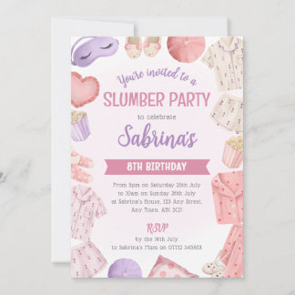 Pink Slumber Party Invitation - Girls Sleepover Kaart