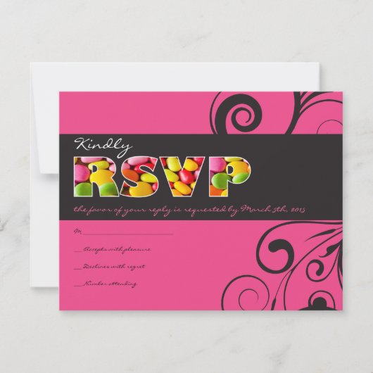 PINK SNOEP Bat Mitzvah Invitation Reply Kaart (Voorkant)