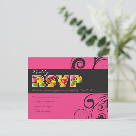 PINK SNOEP Bat Mitzvah Invitation Reply Kaart (Staand voorkant)