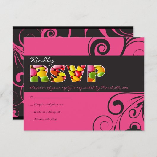 PINK SNOEP Bat Mitzvah Invitation Reply Kaart (Voorkant / Achterkant)