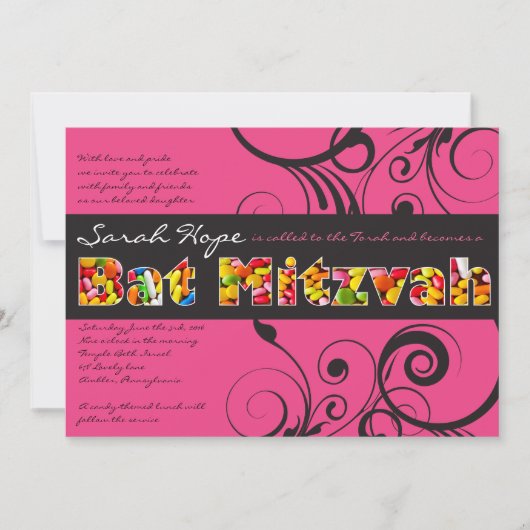 PINK SNOEP Bat Mitzvah Uitnodiging (Voorkant)