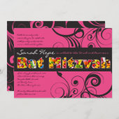 PINK SNOEP Bat Mitzvah Uitnodiging (Voorkant / Achterkant)