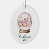 Pink Snow Globe Christmas Cozy Town Custom Name Keramisch Ornament (Rechts)