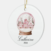 Pink Snow Globe Christmas Cozy Town Custom Name Keramisch Ornament (Links)