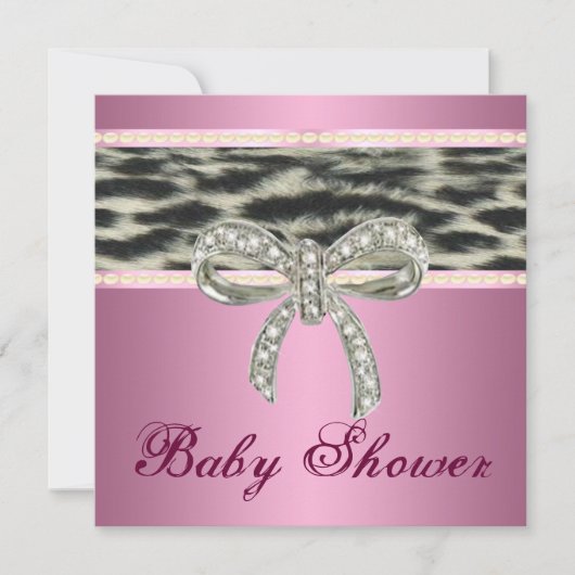 Pink Snow Leopard Diamond Bow Baby shower Uitnodig Kaart (Voorkant)