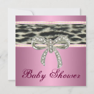 Pink Snow Leopard Diamond Bow Baby shower Uitnodig Kaart