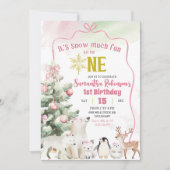 Pink Snow Much Fun to be One Girl 1st Birthday Kaart (Voorkant)
