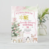 Pink Snow Much Fun to be One Girl 1st Birthday Kaart (Staand voorkant)