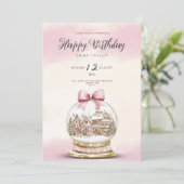  pink snowball birthday invitation kaart (Staand voorkant)
