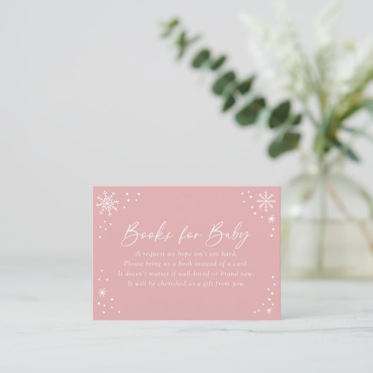 Pink Snowflake Baby shower Boeken voor Baby Informatiekaartje (Staand voorkant)