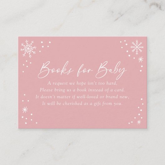 Pink Snowflake Baby shower Boeken voor Baby Informatiekaartje (Voorkant)