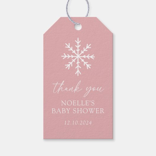 Pink Snowflake-Baby shower Cadeaulabel (Voorkant)