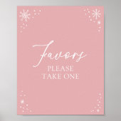 Pink Snowflake Baby shower Favors Sign Poster (Voorkant)