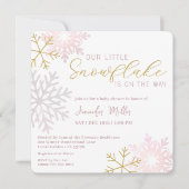 Pink Snowflake Baby shower Uitnodigen | winterwond Kaart (Voorkant)