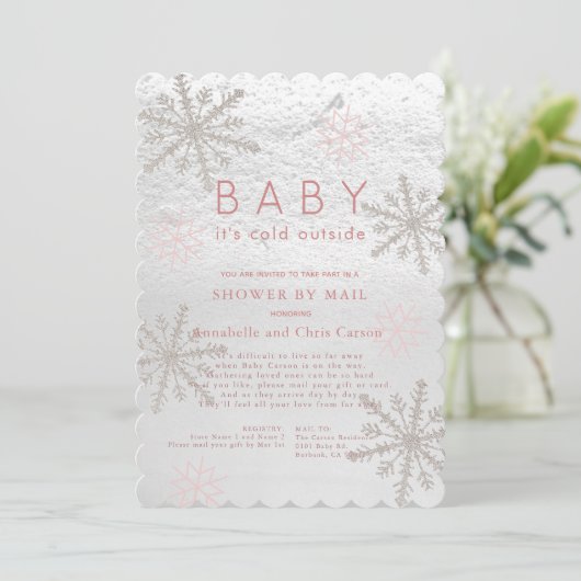 Pink Snowflake Baby zijn koude douche per post Kaart (Staand voorkant)