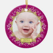 Pink Snowflake Baby's eerste kerst Ornament (Voorkant)