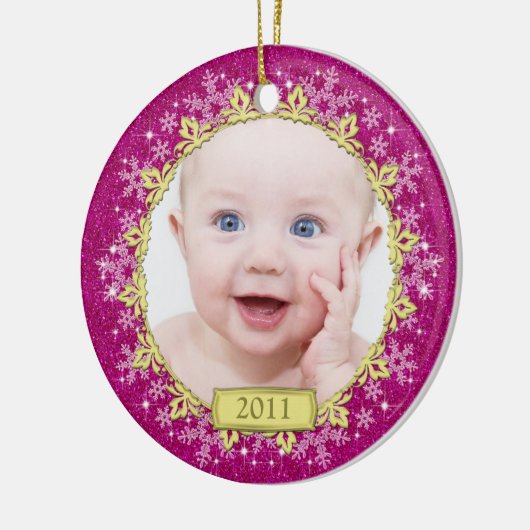 Pink Snowflake Baby's eerste kerst Ornament (Links)