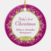 Pink Snowflake Baby's eerste kerst Ornament (Achterkant)