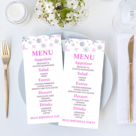 Pink Snowflake Birthday Party Food Menu