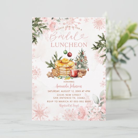 Pink Snowflake Bridal Luncheon Pancake & Cocoa  Kaart (Staand voorkant)