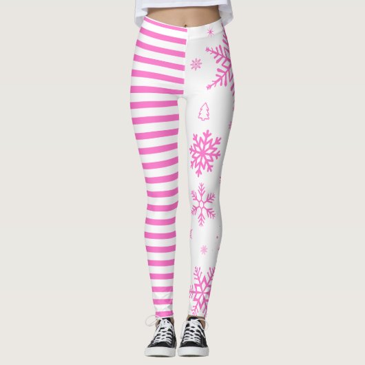 Pink Snowflake Christmas Leggings (Voorkant)