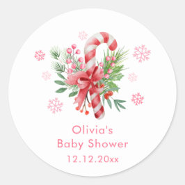 Pink Snowflake Festive Candy Girl Baby Shower  Ronde Sticker