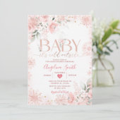 Pink Snowflake Floral Its Cold Outside Baby Shower Kaart (Staand voorkant)