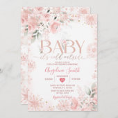 Pink Snowflake Floral Its Cold Outside Baby Shower Kaart (Voorkant / Achterkant)