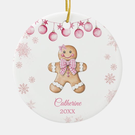 Pink Snowflake Girl Cookies Birthday  Keramisch Ornament (Voorkant)