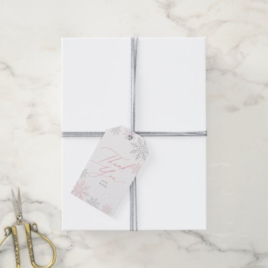 Pink Snowflake Glitter Birthday Cadeaulabel (Met Touw)