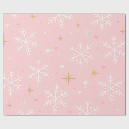Pink Snowflake & Gold Sparkle Christmas  Cadeaupapier (Vlak)