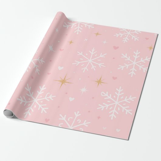 Pink Snowflake & Gold Sparkle Christmas  Cadeaupapier (Uitgerold)