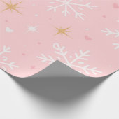 Pink Snowflake & Gold Sparkle Christmas  Cadeaupapier (Hoek)